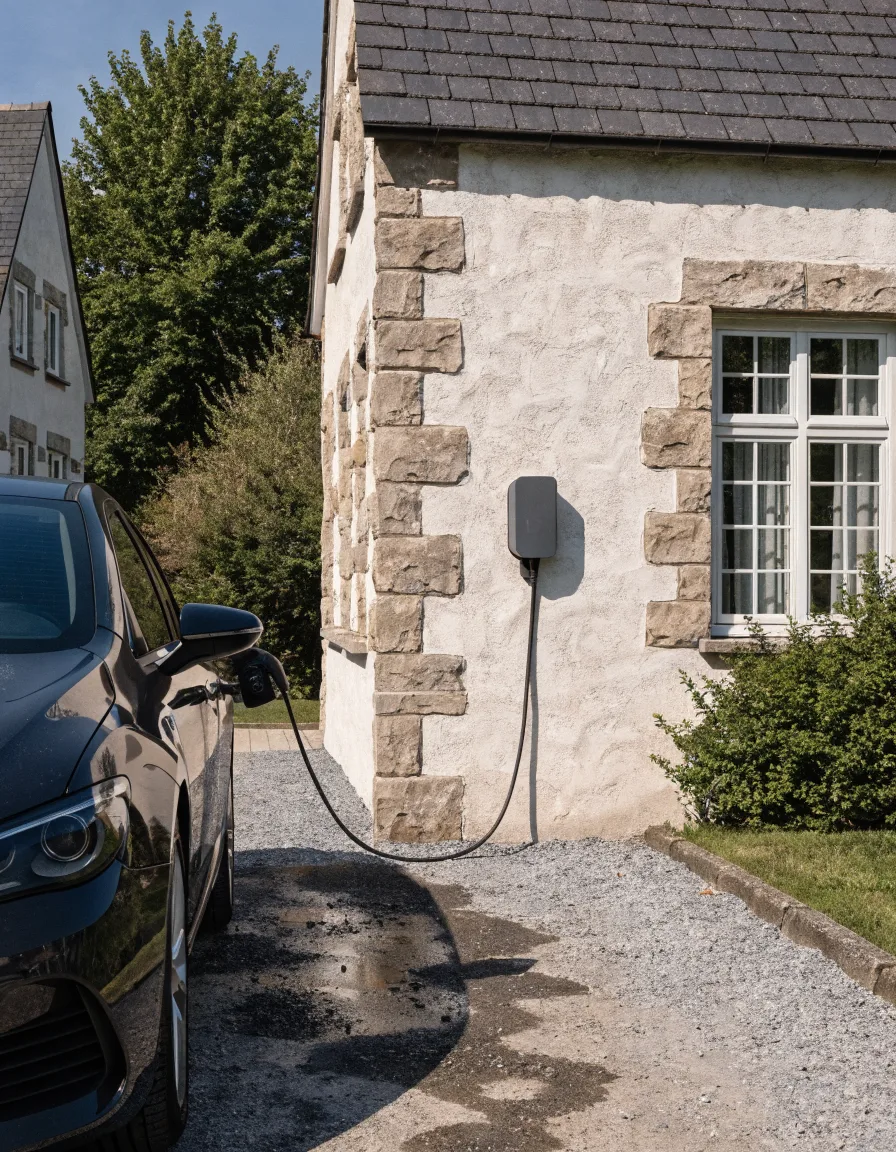 Borne de recharge pour véhicule électrique installée à domicile en Normandie par ECOTHIB