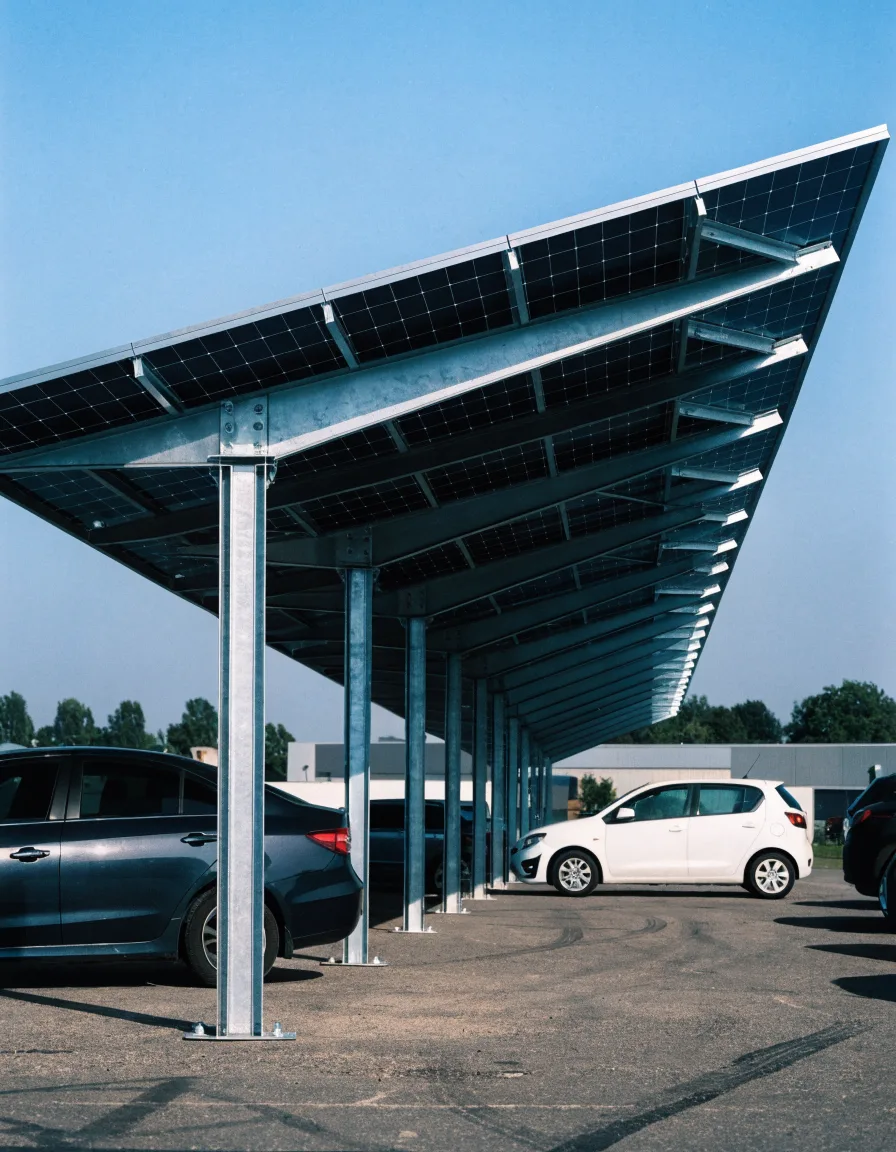 Ombrière de parking photovoltaïque et carport solaire installés en Normandie par ECOTHIB